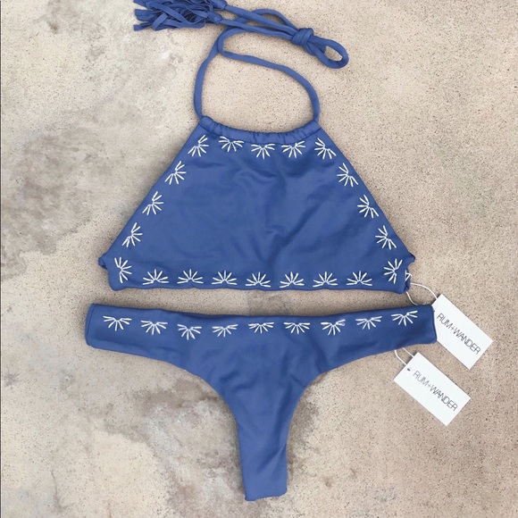 NWT Blue bikini set- halter top and Brazilian btm - Picture 1 of 8
